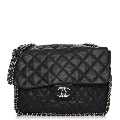Chanel Washed Lambskin Quilted Maxi Chain Around Flap Black 1 of 9