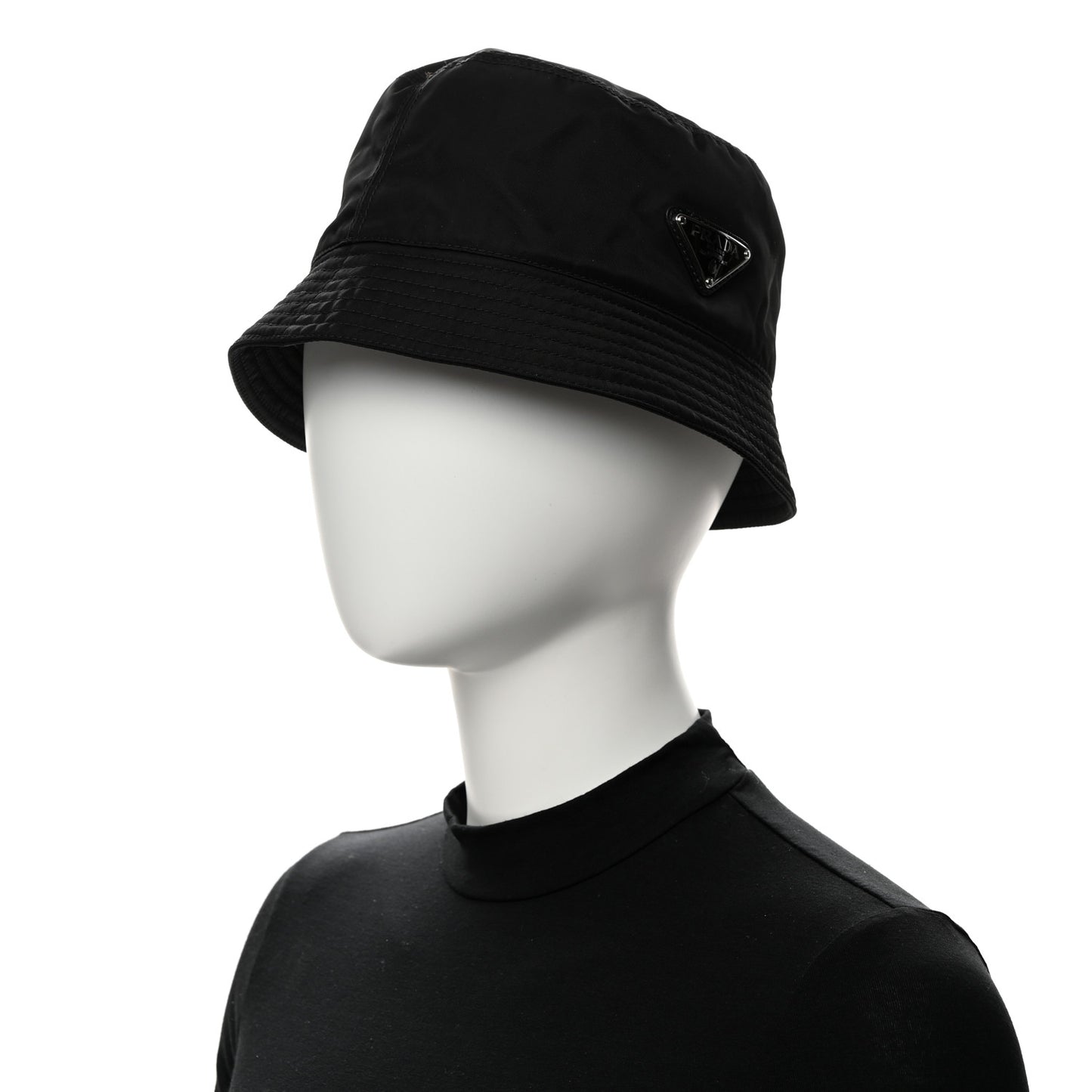 Re-Nylon Metal Triangle Logo Womens Bucket Hat M Black