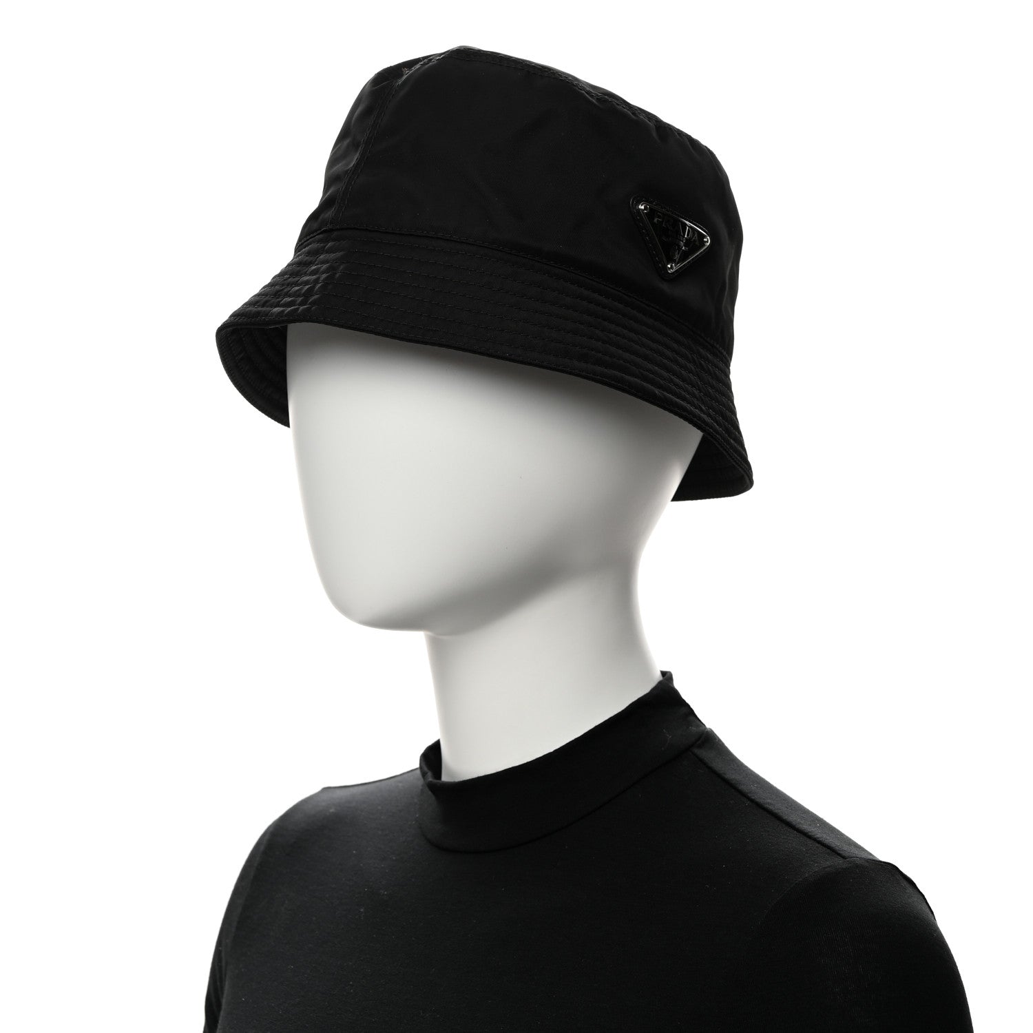 Prada Re-Nylon Metal Triangle Logo Womens Bucket Hat M Black 2 of 8