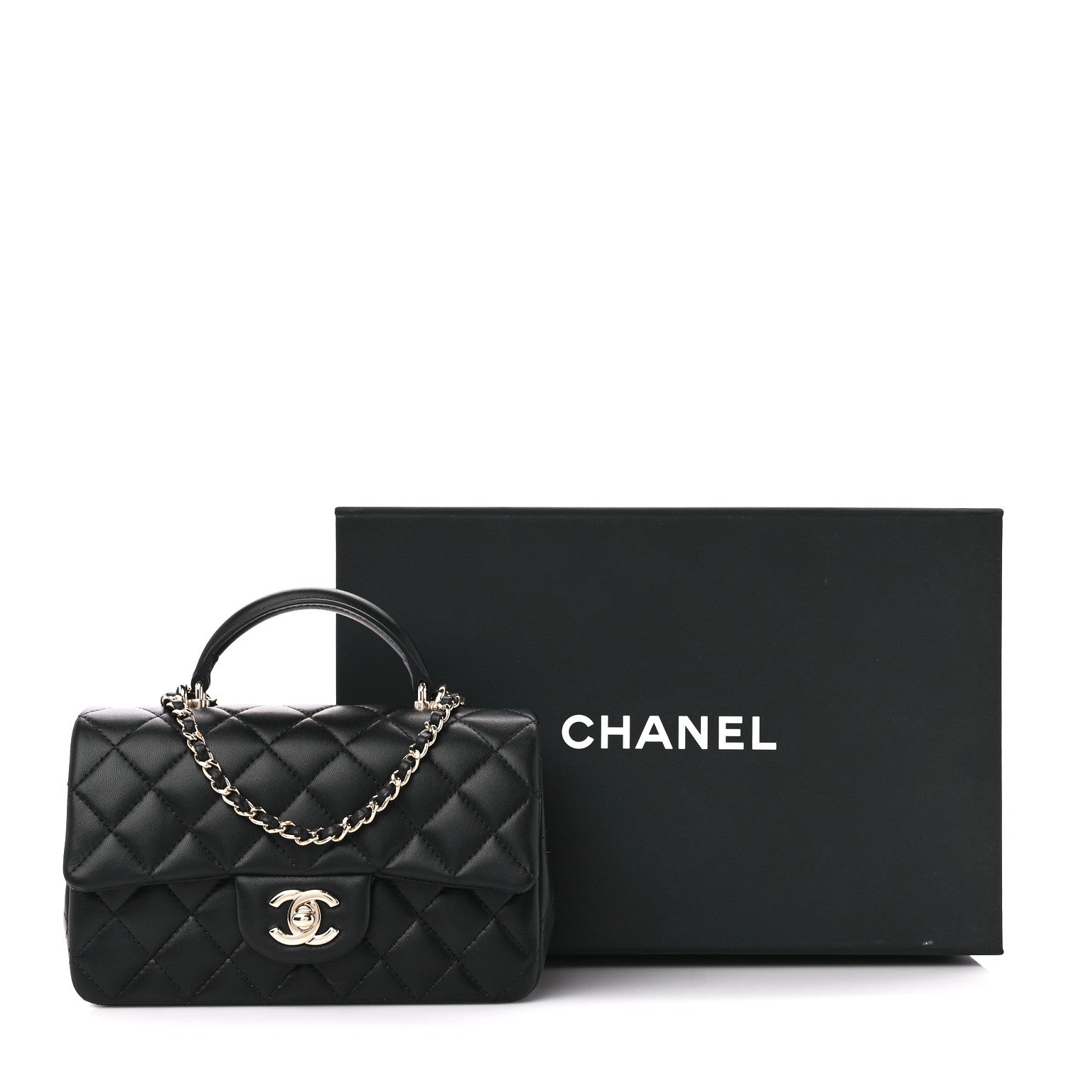 Chanel Lambskin Quilted Mini Top Handle Rectangular Flap Black 12 of 12