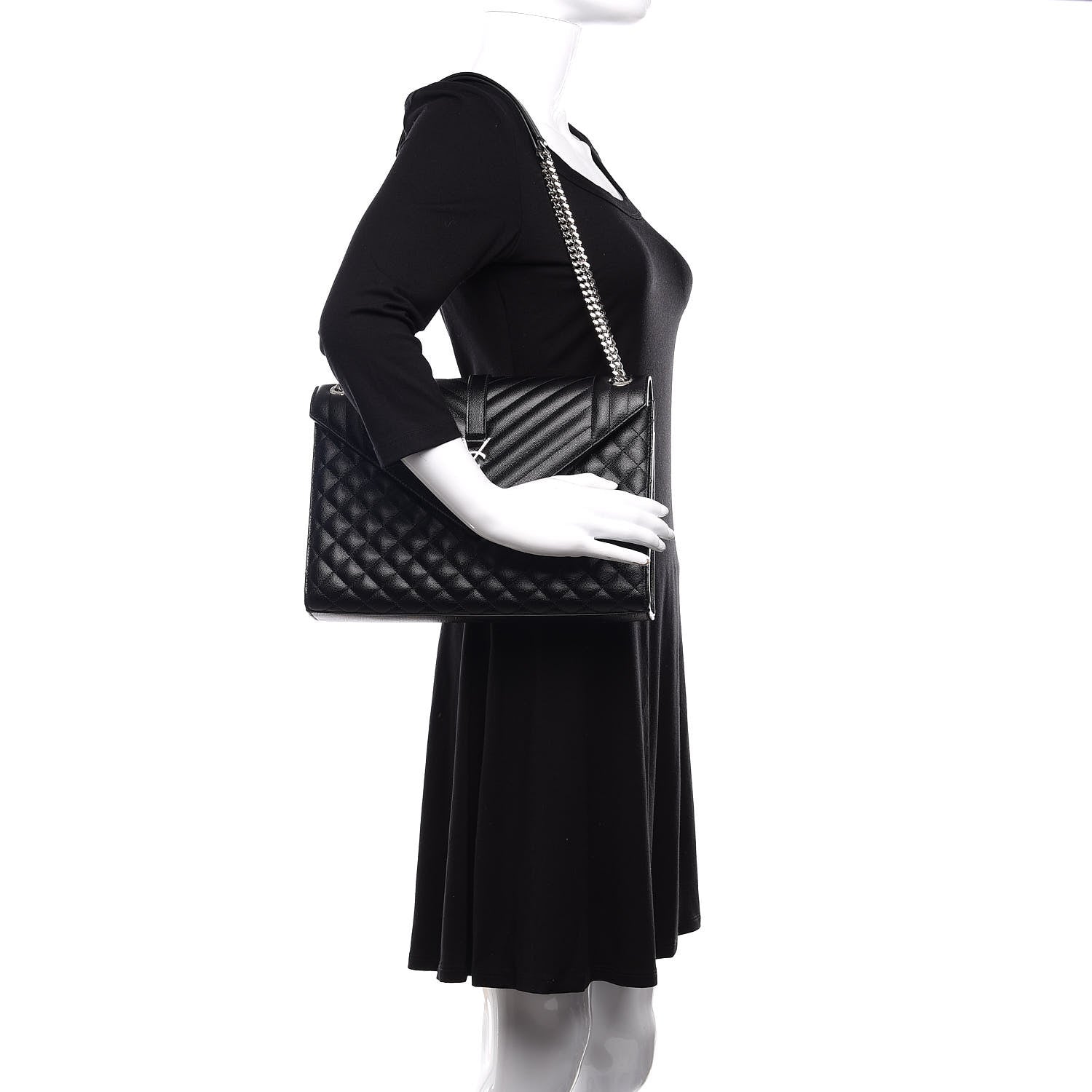 Saint Laurent Grain De Poudre Textured Mixed Matelasse Large Triquilt Monogram Satchel Black 2 of 10