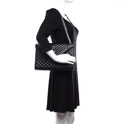 Saint Laurent Grain De Poudre Textured Mixed Matelasse Large Triquilt Monogram Satchel Black 2 of 10