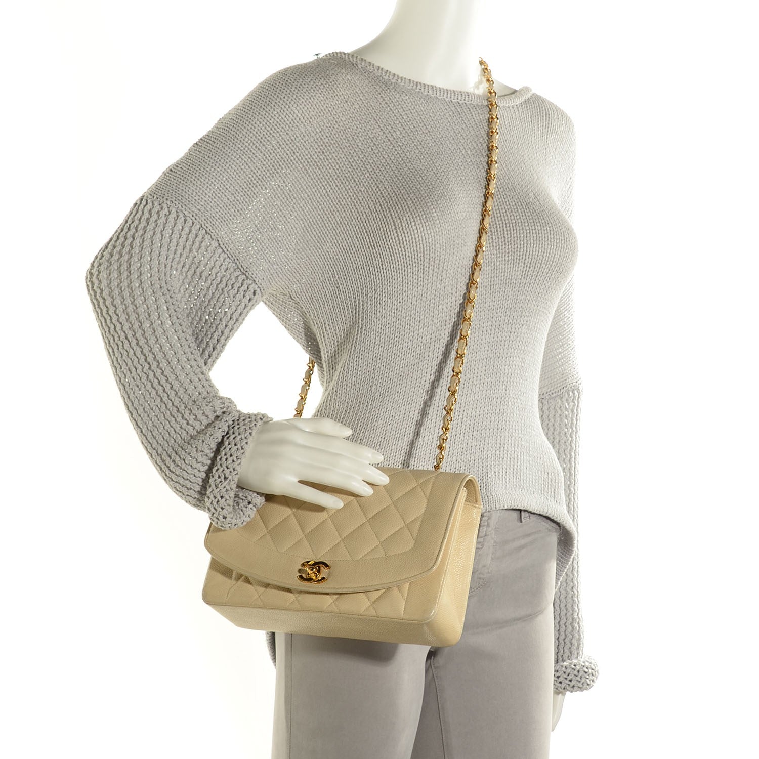 Chanel Caviar Quilted Medium Single Flap Beige Clair 2 of 9