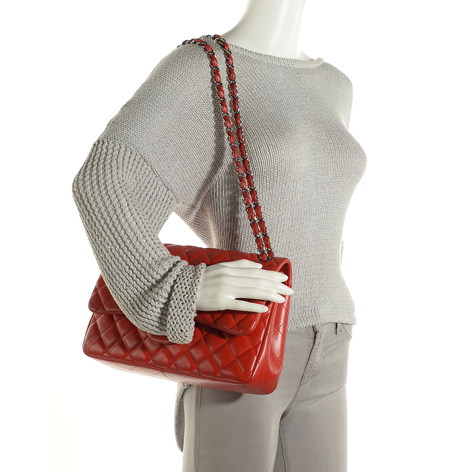 Chanel Lambskin Quilted Jumbo Double Flap Red 2 of 9