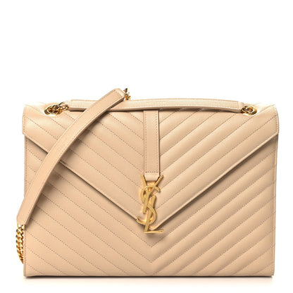 Saint Laurent Grain De Poudre Matelasse Chevron Large Monogram Satchel Nude Powder 1 of 10