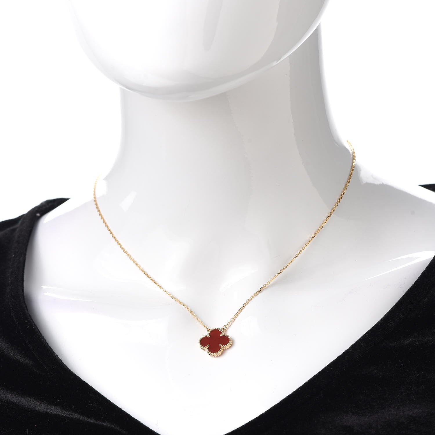 Van Cleef & Arpels 18K Yellow Gold Carnelian Vintage Alhambra Pendant Necklace 2 of 8
