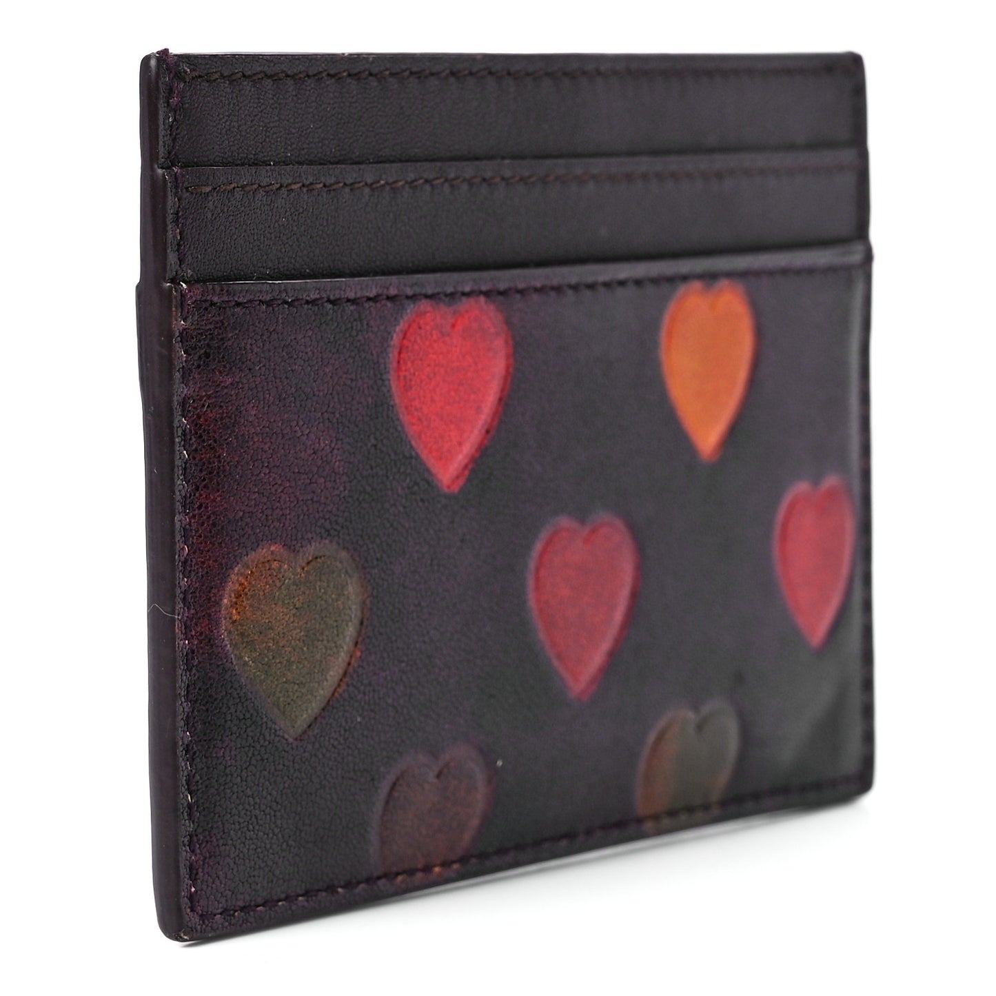 Lambskin Heart Embossed Monogram Card Case Vintage Cognac