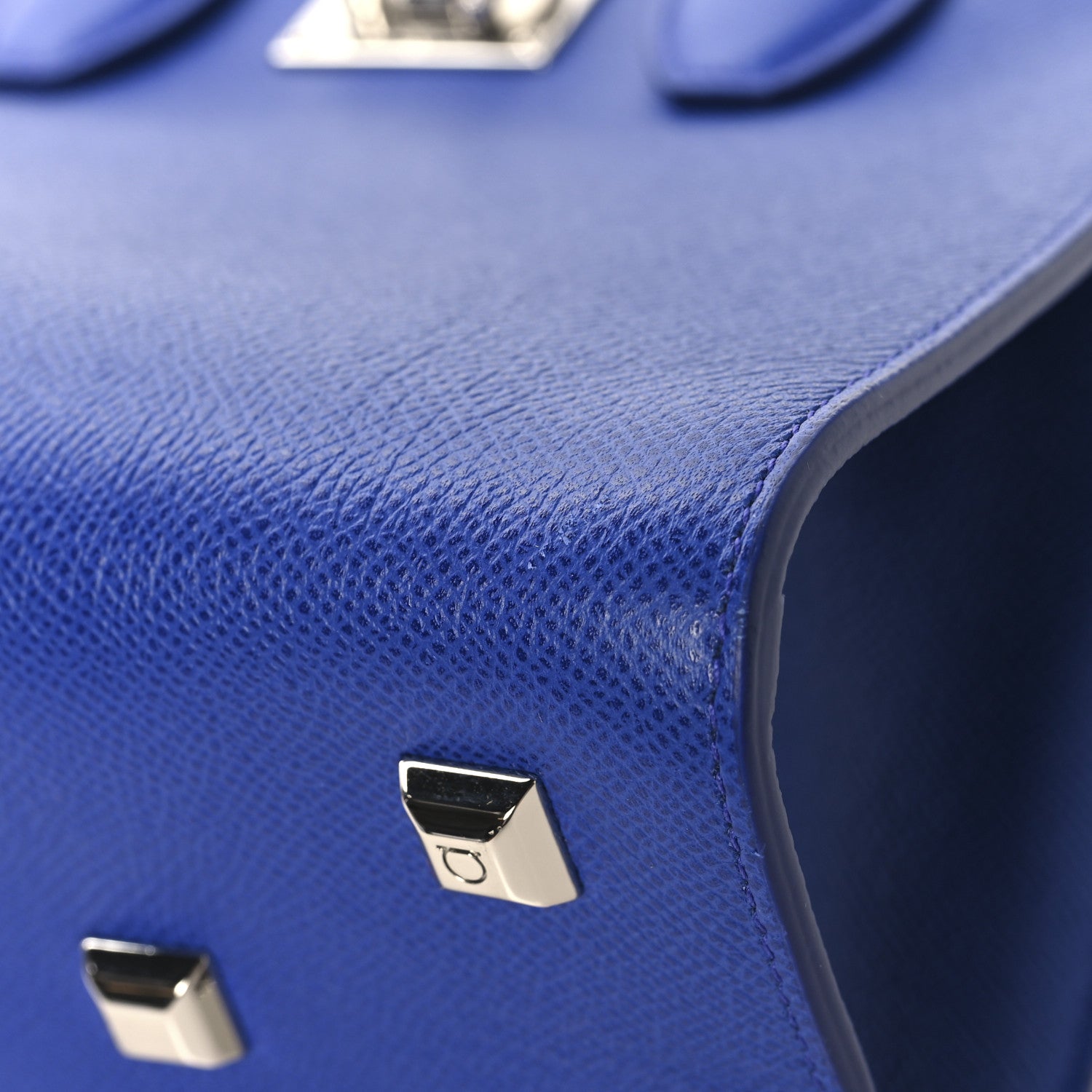 Salvatore Ferragamo Hammered Calfskin Small The Studio Box Bag Lapis Lazuli 10 of 11
