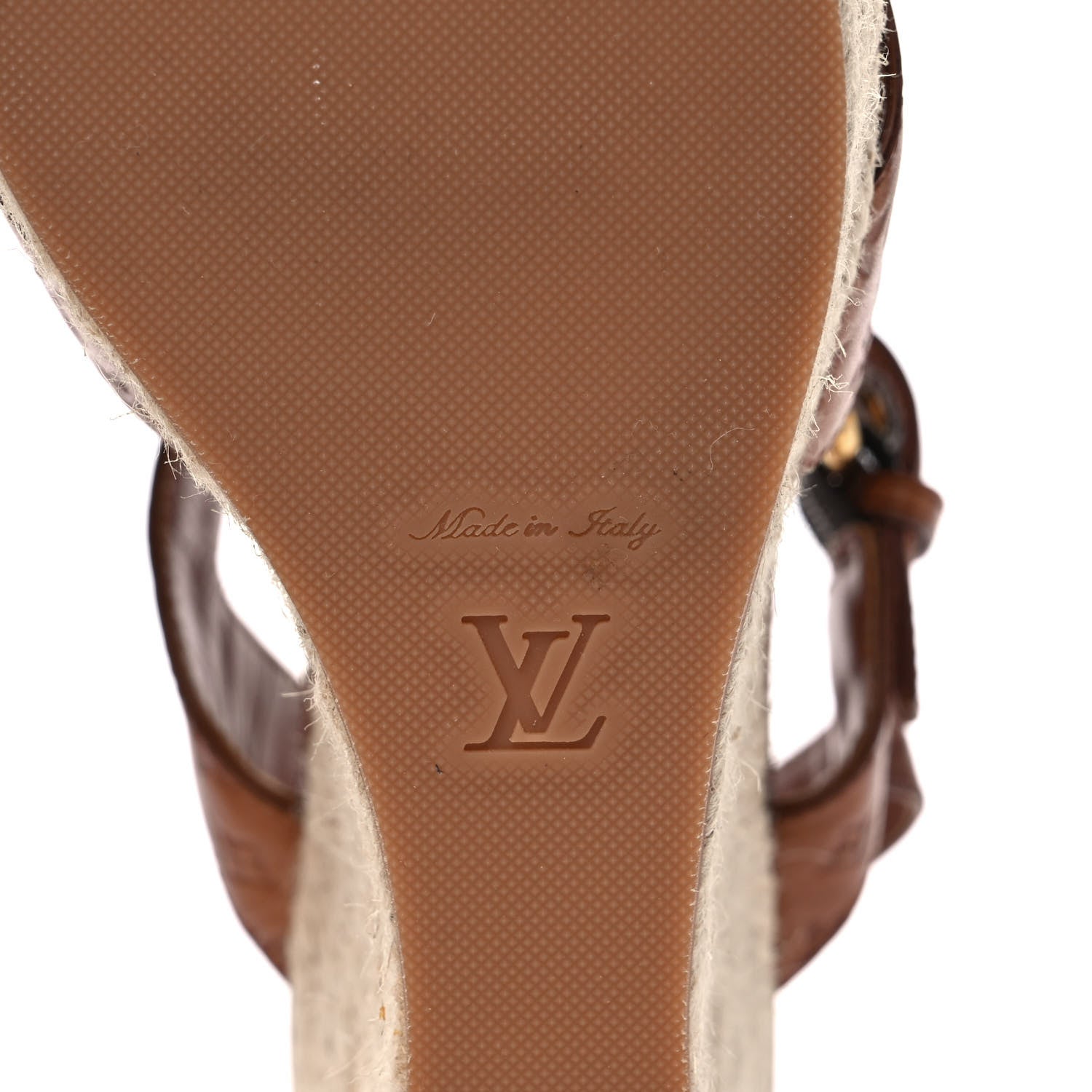 Louis Vuitton Calfskin Monogram Embossed Espadrille Wedge Sandals 41 Cognac 6 of 9