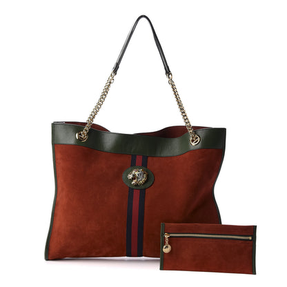 Gucci Suede Calfskin Large Rajah Chain Tote Brown Green 1 of 12