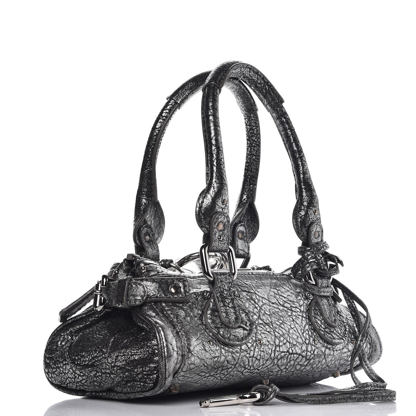 Metallic Pebbled Lambskin Small Paddington Satchel Silver