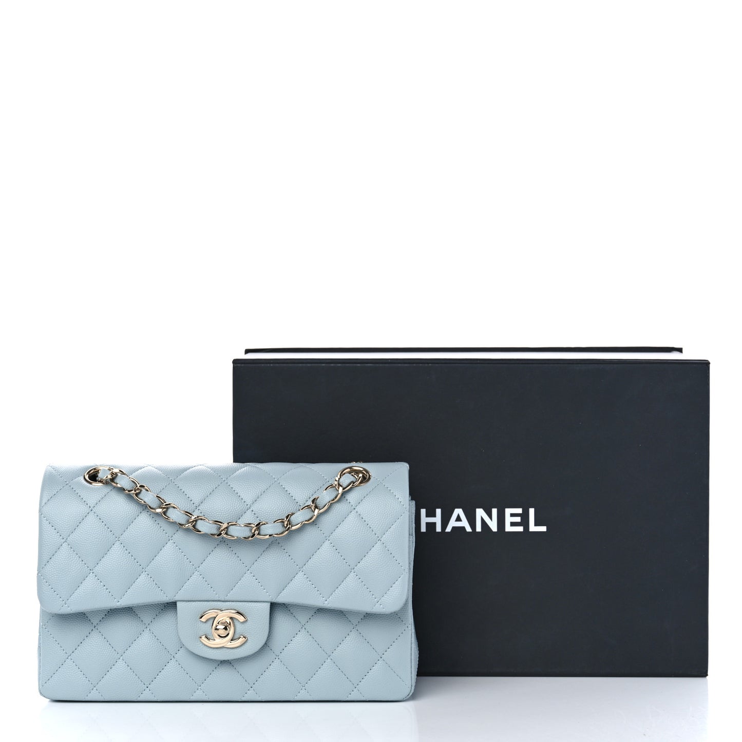 Caviar Quilted Small Double Flap Light Blue