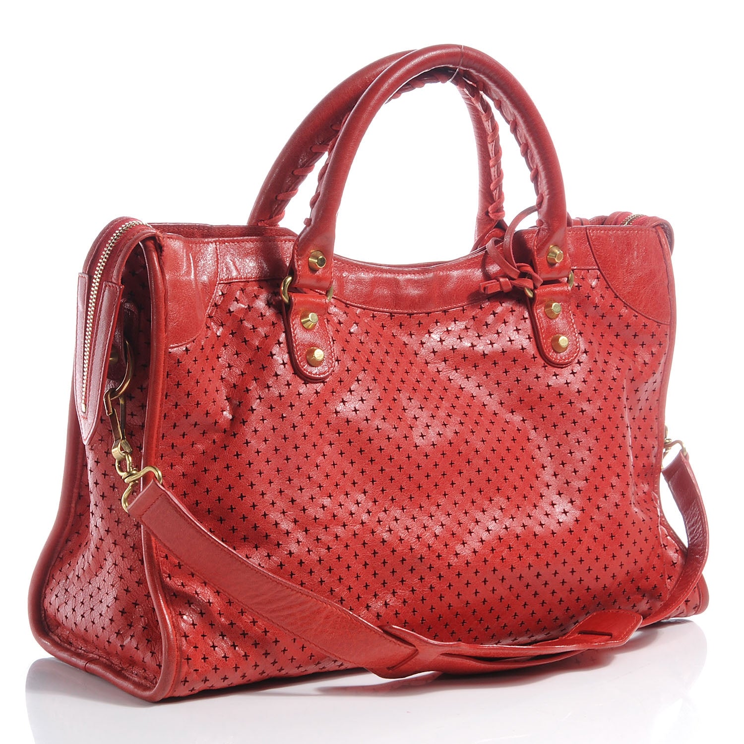 Balenciaga Agneau Cross Perforated City Ruby Red 3 of 38
