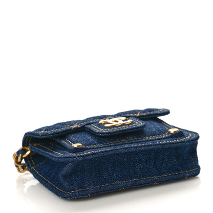 Chanel Denim Quilted Double You Card Holder On Chain Blue 4 of 10
