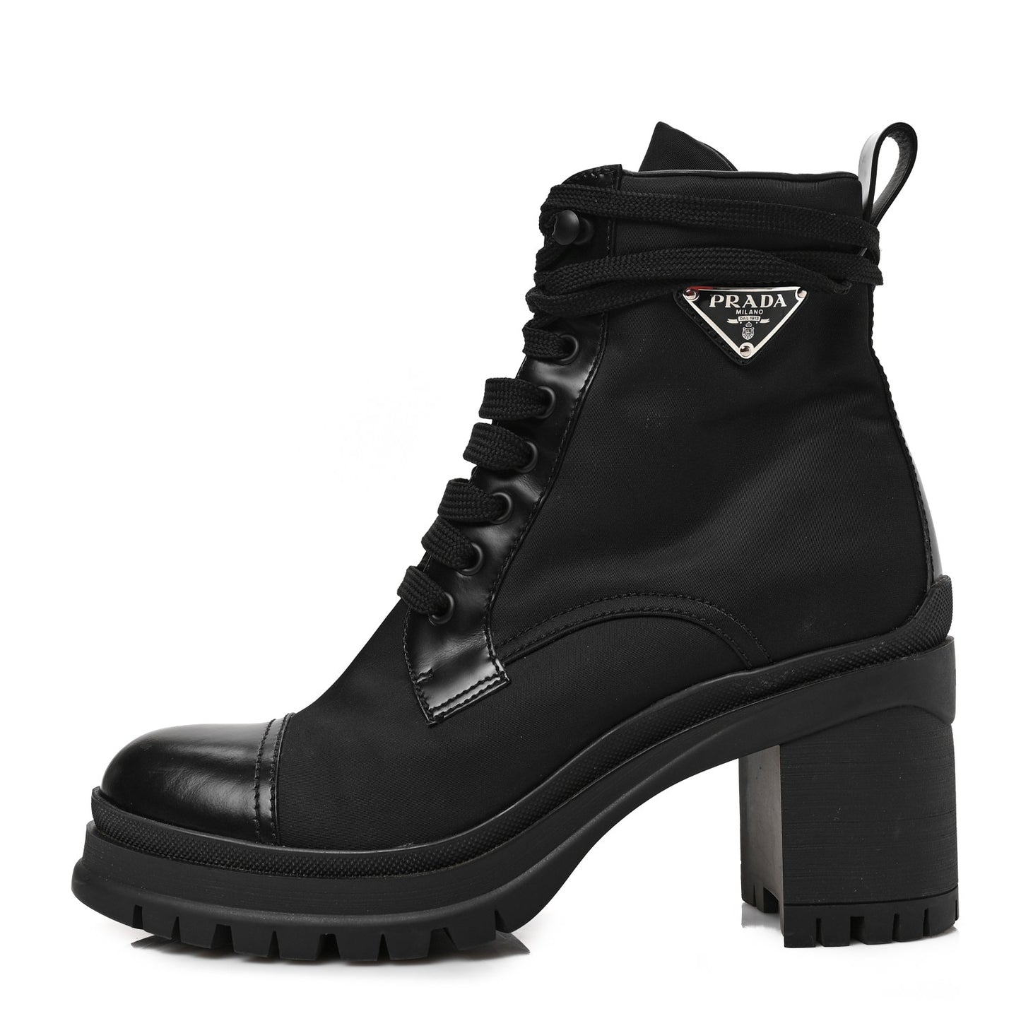 Spazzolato Re-Nylon Metal Triangle Logo Lace Up 85mm Boots 38 Black