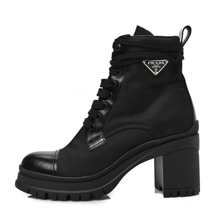 Prada Spazzolato Re-Nylon Metal Triangle Logo Lace Up 85mm Boots 38 Black 1 of 7