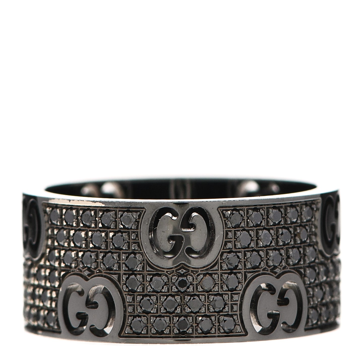 18K White Gold Black Diamond Wide Icon Stardust Band Ring 54 7