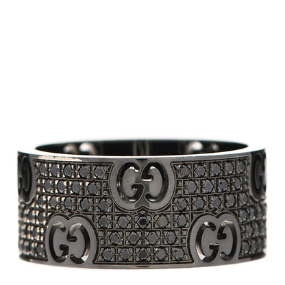 Gucci 18K White Gold Black Diamond Wide Icon Stardust Band Ring 54 7 3 of 7