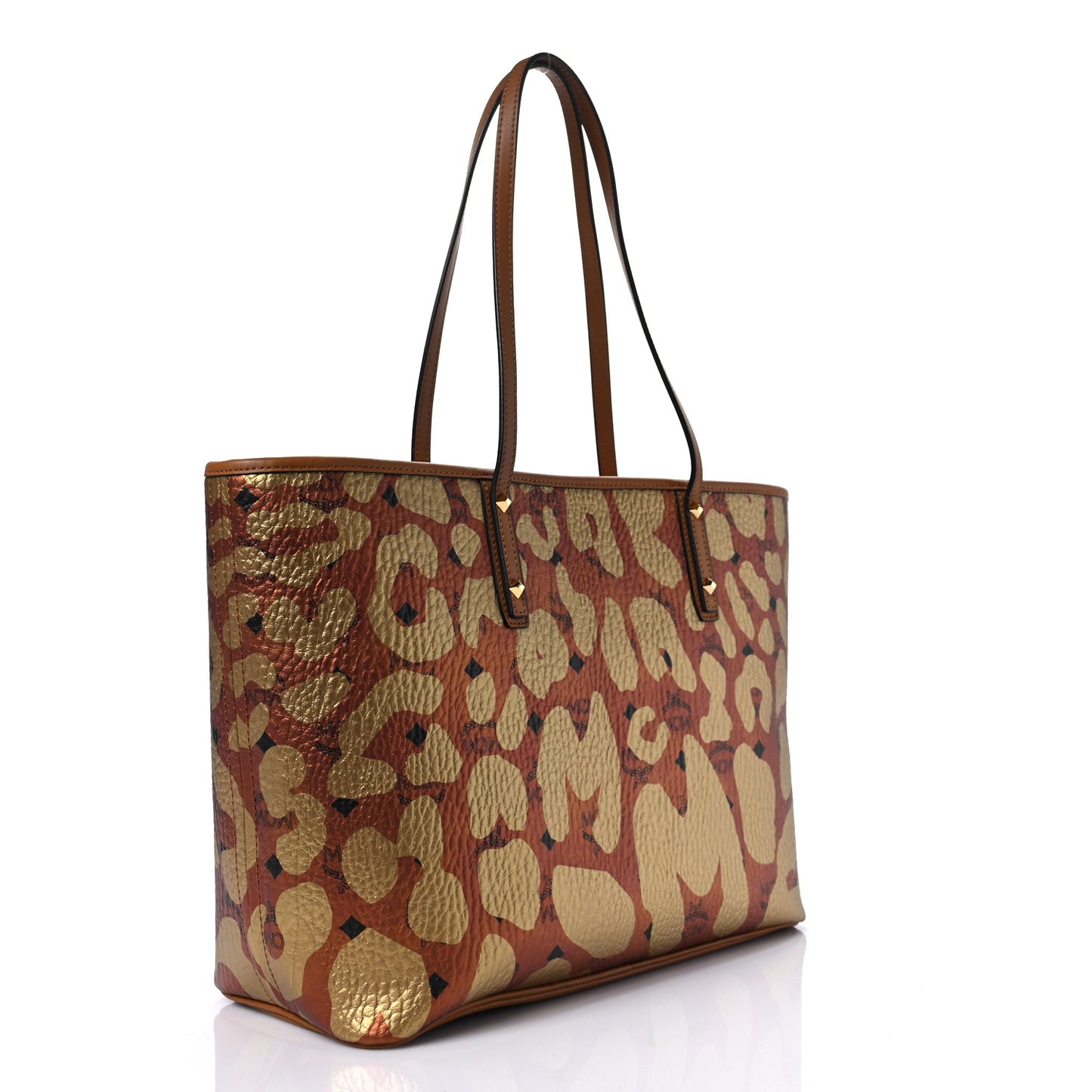 Visetos Metallic Leopard Print Medium Anya Shopper Tote Cognac