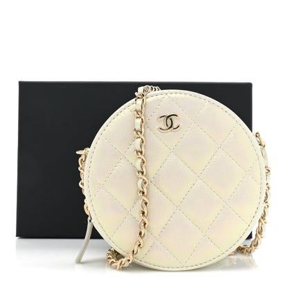 Chanel Iridescent Lambskin Quilted Round Clutch With Chain Ivory 10 of 10
