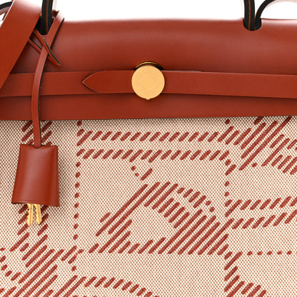 Hermes Vache Hunter Toile H Brides de Gala Herbag Zip Retourne 31 PM Cuivre Ecru Beige 9 of 13