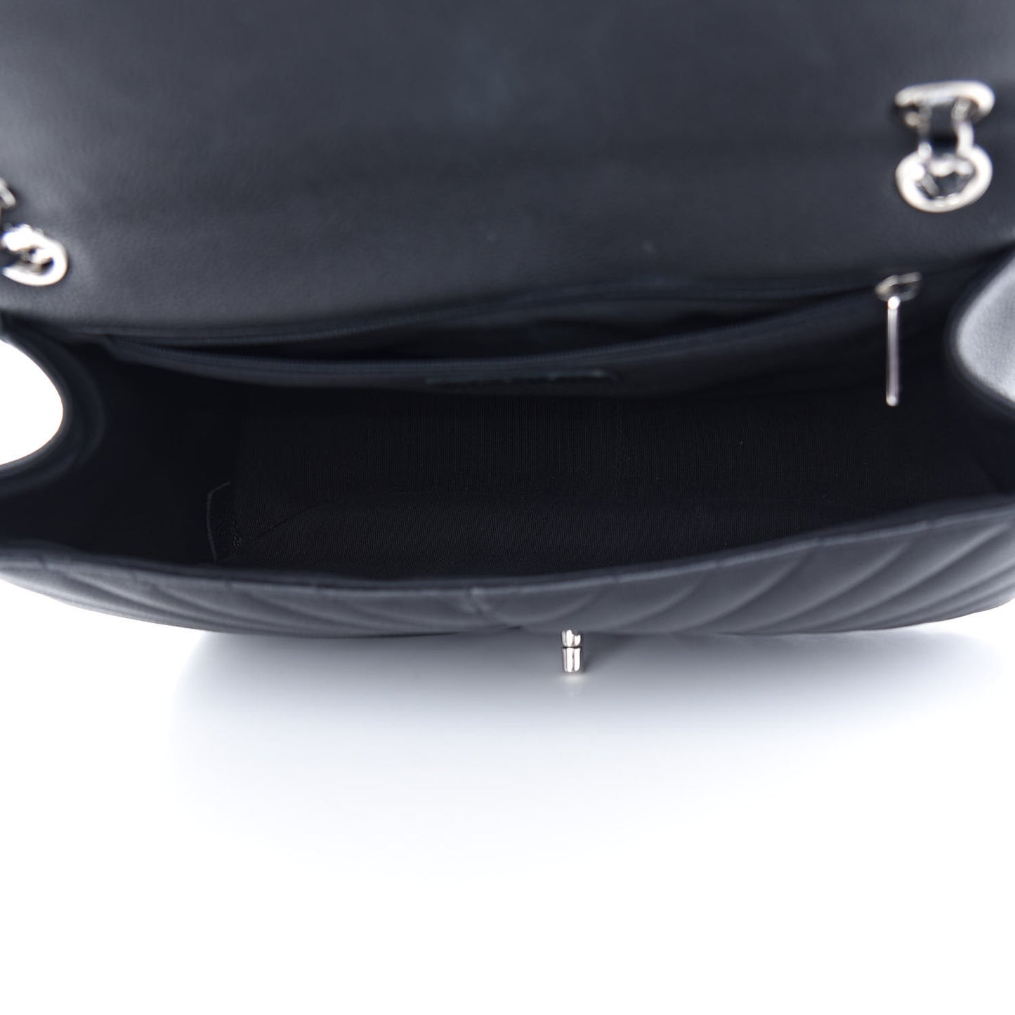 Caviar Chevron Quilted Large Puffy CC Flap Black