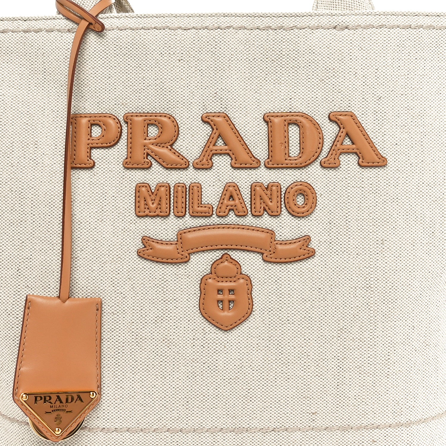 Prada Linen Vitello Large Logo Tote Natural 7 of 9
