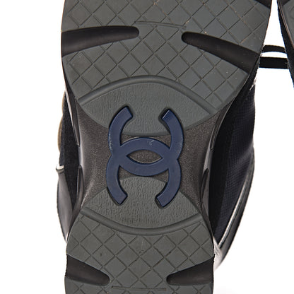 Chanel Suede Calfskin CC Sneakers 36.5 Black Navy 8 of 9