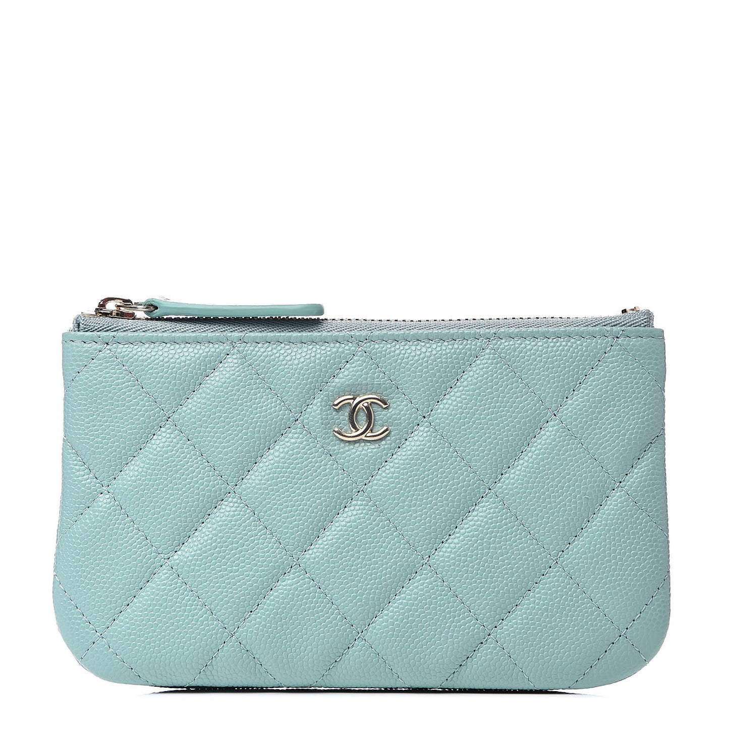 Caviar Quilted Small Cosmetic Case Light Blue