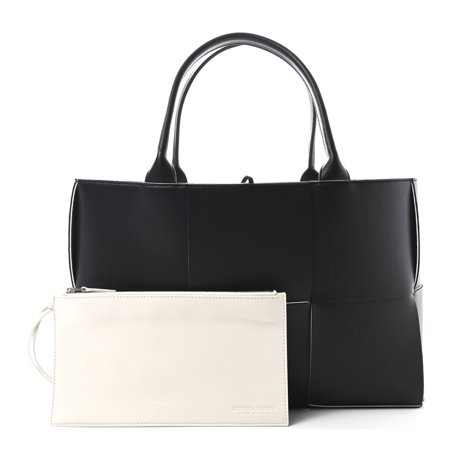Nappa Maxi Intrecciato Medium Arco Tote Black White