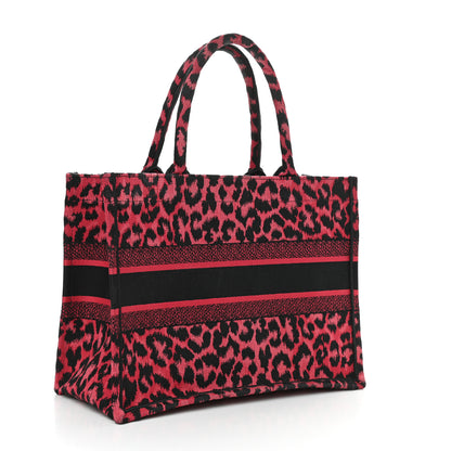 Christian Dior Canvas Mizza Embroidered Medium Leopard Book Tote Fuchsia Multicolor 3 of 11