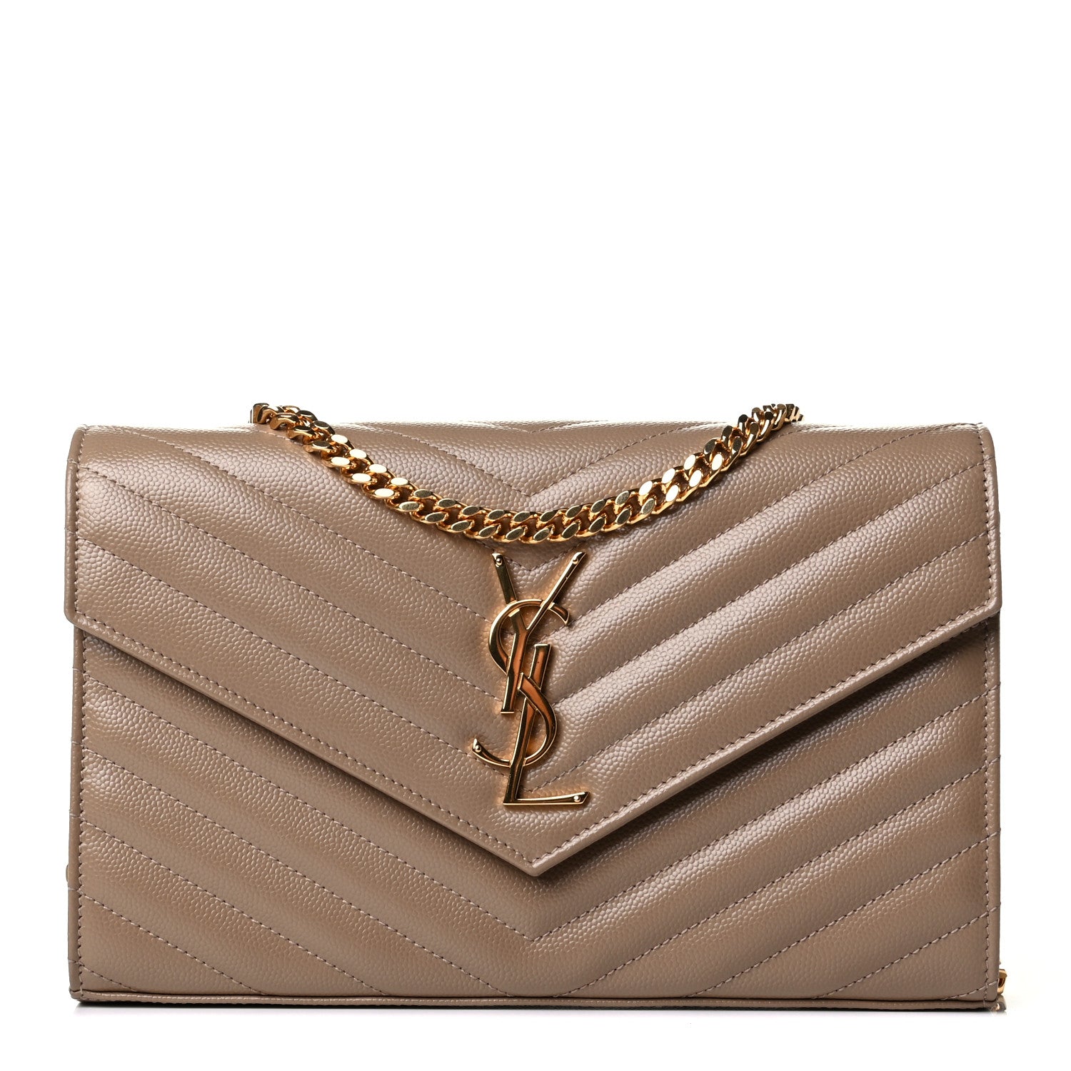 Saint Laurent Grain De Poudre Matelasse Chevron Monogram Chain Wallet Light Taupe 1 of 6