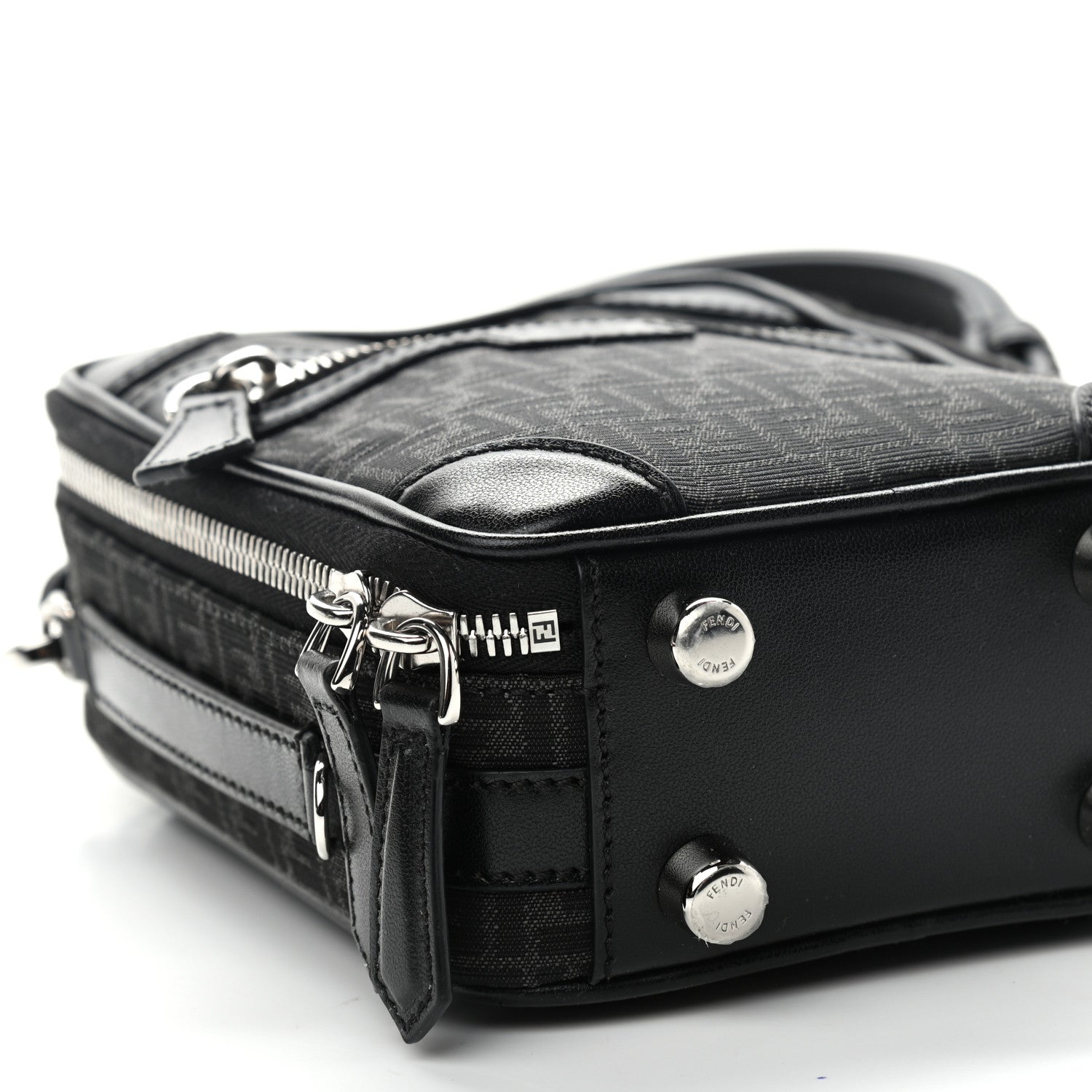 Fendi Recycled Fabric Jacquard Vitello Astro Micro FF Mini Trolley Bag Asfalto Black 10 of 11
