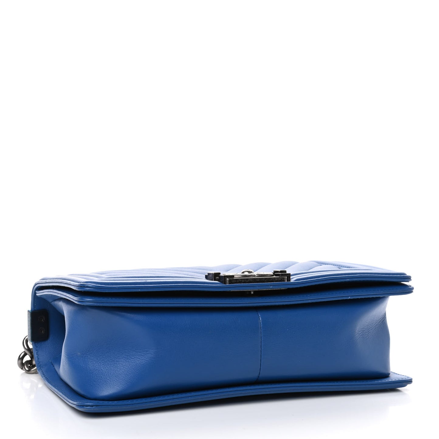 Calfskin Chevron Quilted Medium Boy Flap Bright Blue