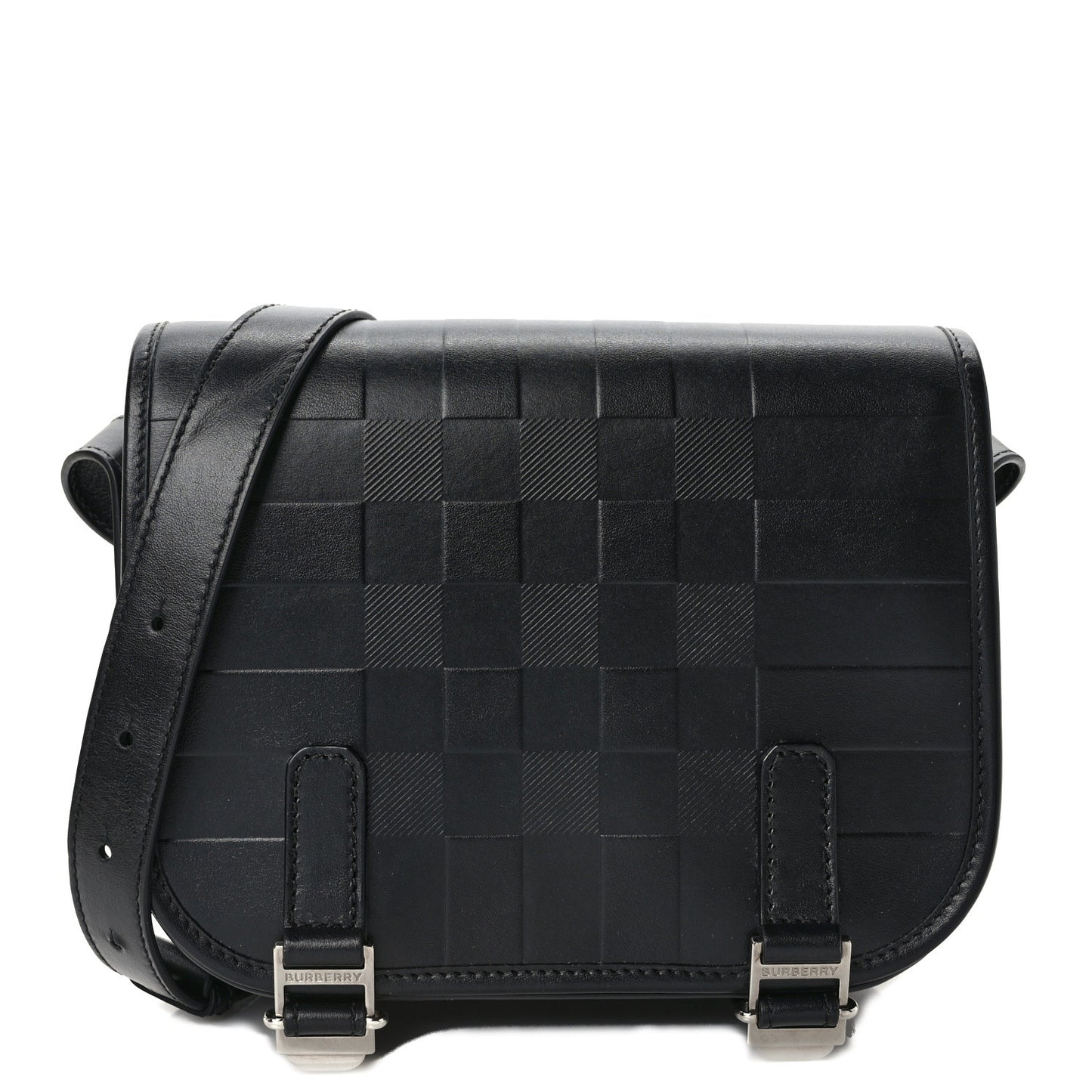 Calfskin Embossed Check Messenger Bag Black