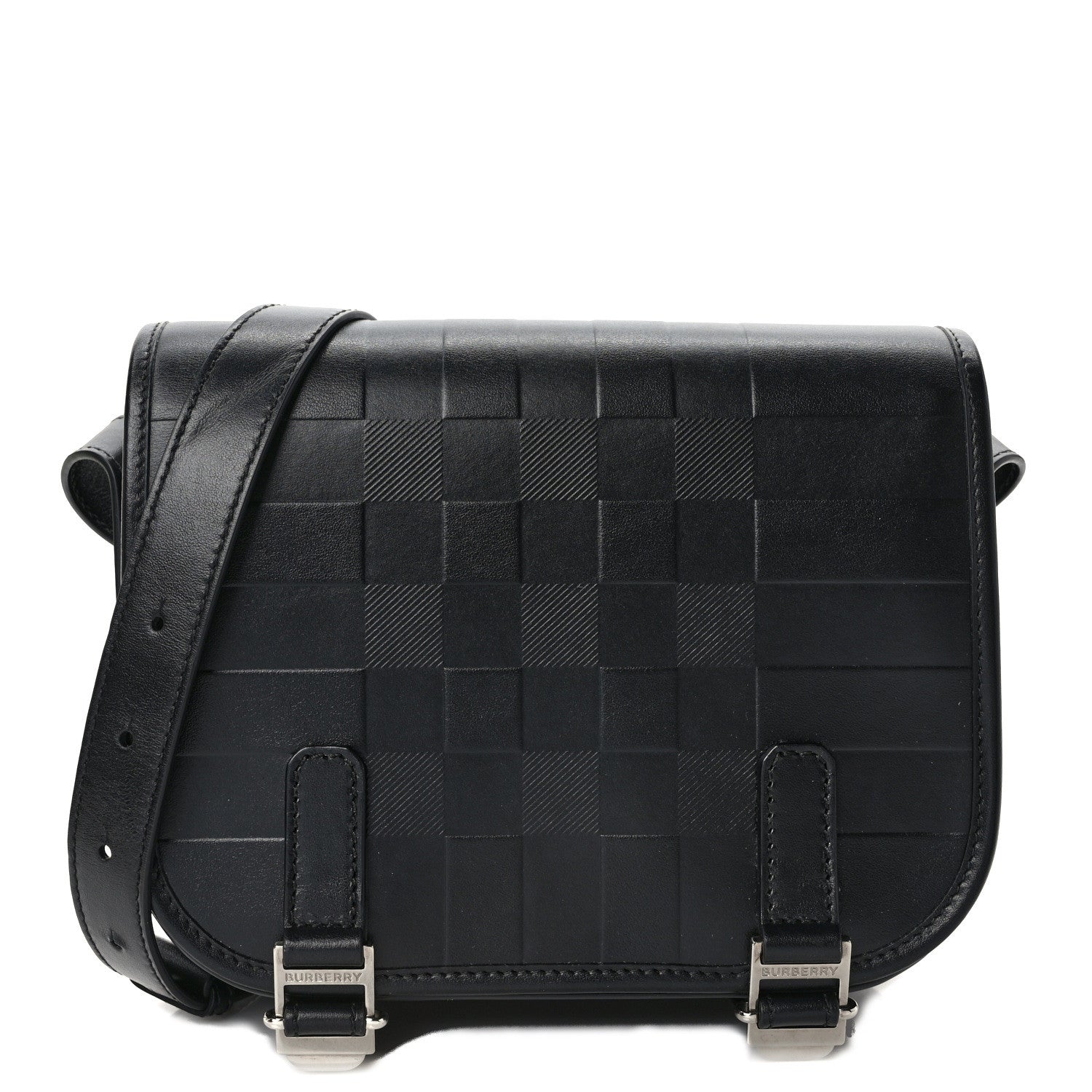 Burberry Calfskin Embossed Check Messenger Bag Black 1 of 8