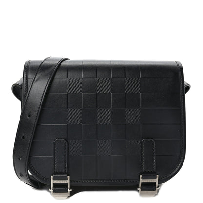 Burberry Calfskin Embossed Check Messenger Bag Black 1 of 8