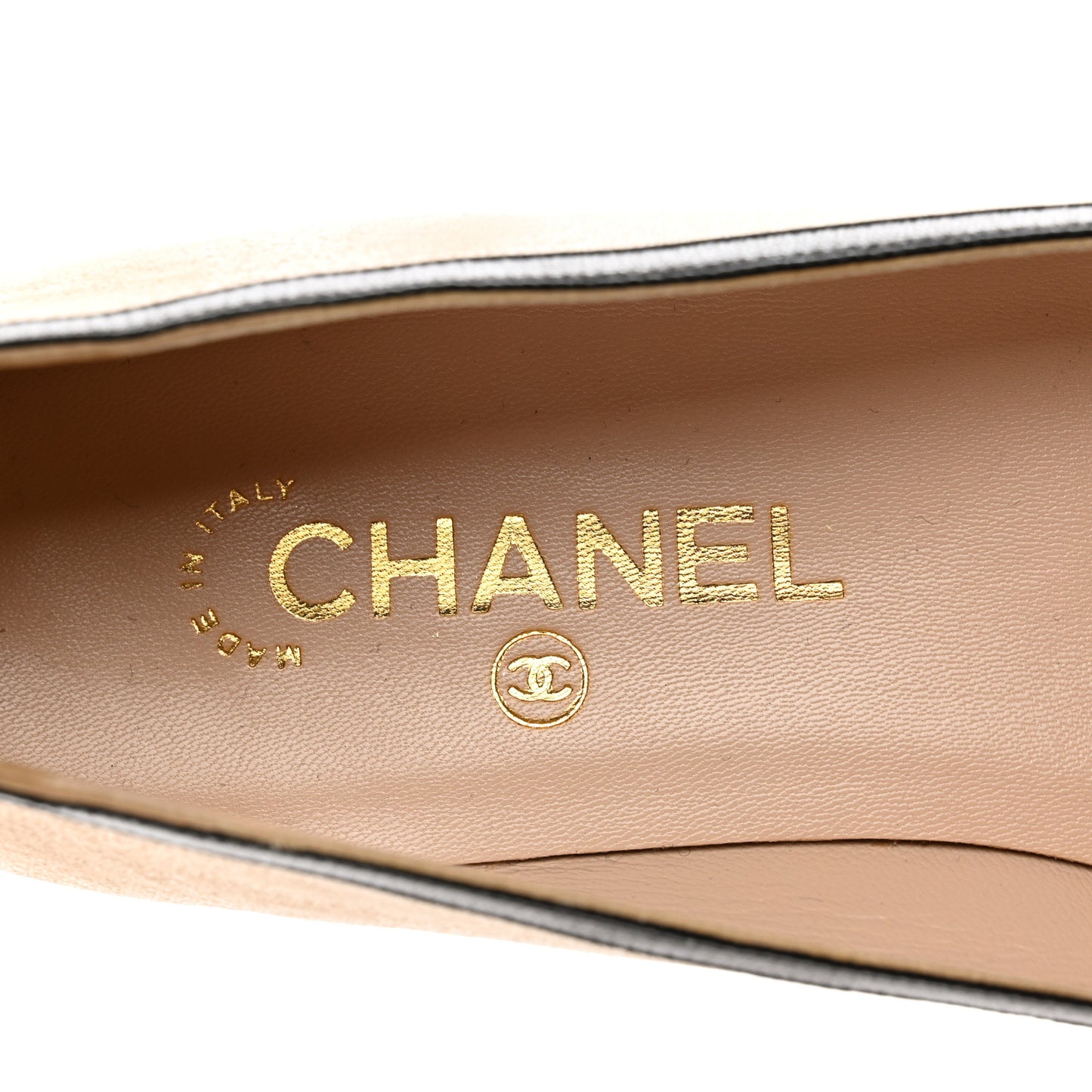 Goatskin Cap Toe Bow CC Ballerina Flats 39.5 Beige Black