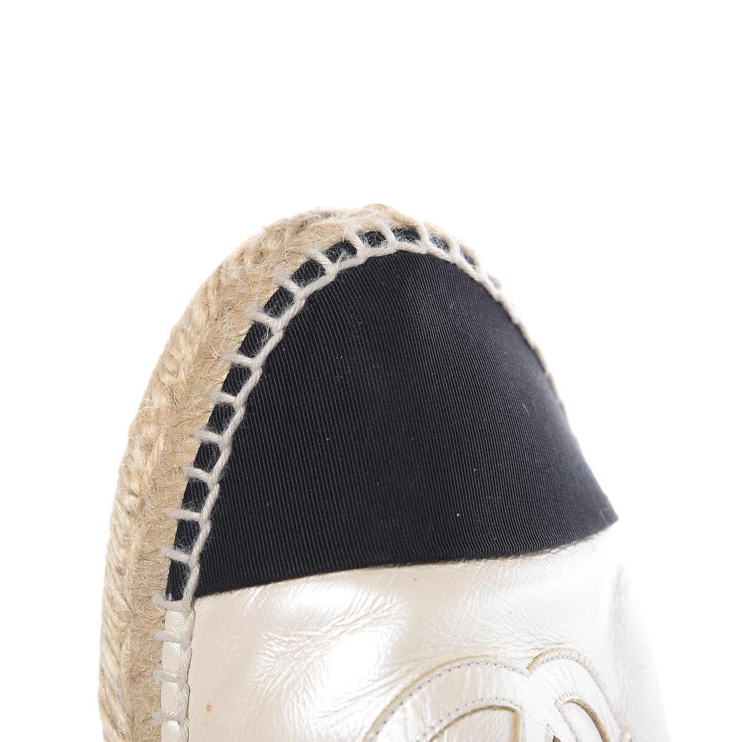 Chanel Metallic Calfskin Grosgrain CC Espadrilles 42 Ivory Black 10 of 12