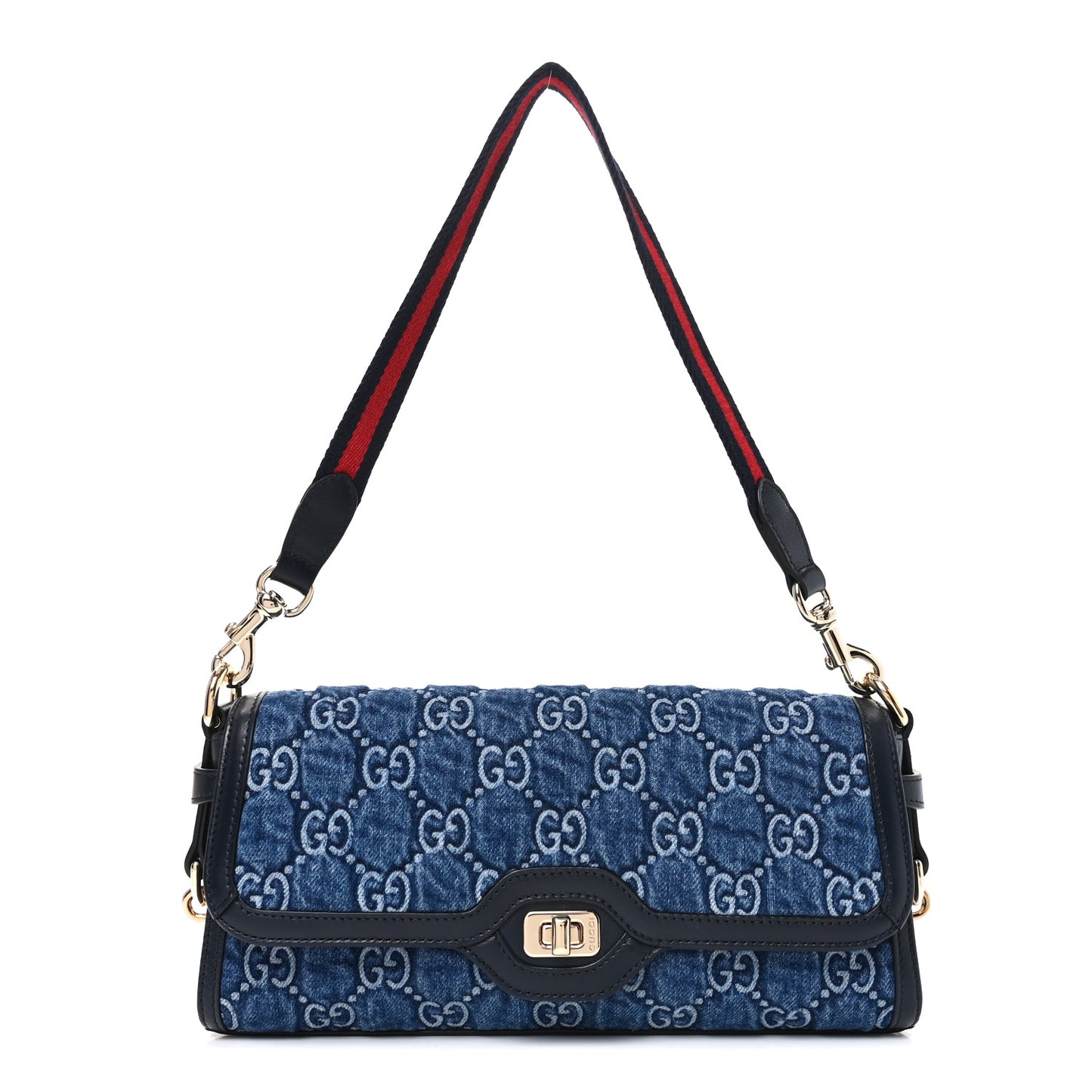 GG Monogram Denim Small Luce Shoulder Bag Blue
