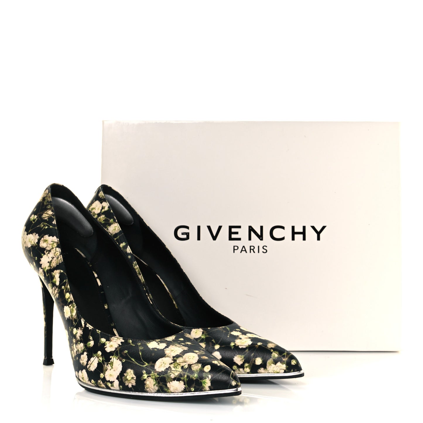 Calfskin Floral Print Pointed Toe Pumps 41.5 Black Multicolor