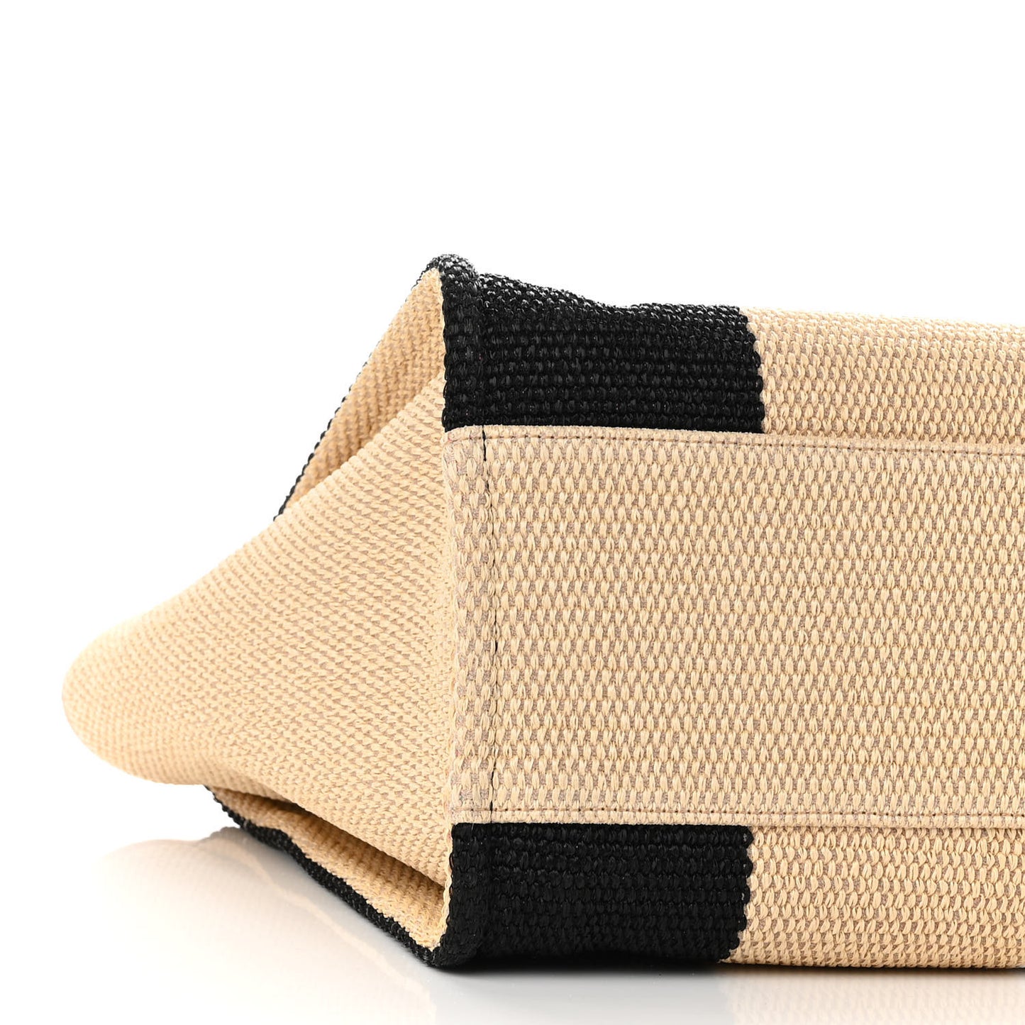 Straw Raffia Calfskin Striped Large Deauville Tote Black Beige Ivory