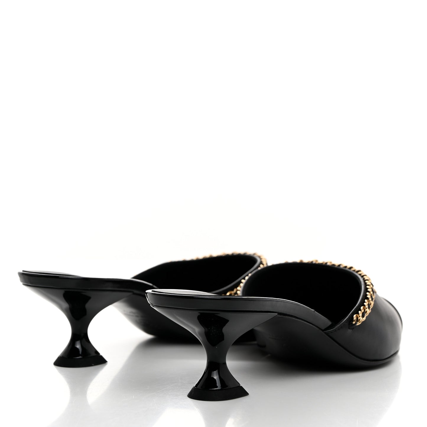 Lambskin Patent Cap Toe Chain Mule 39.5 Black