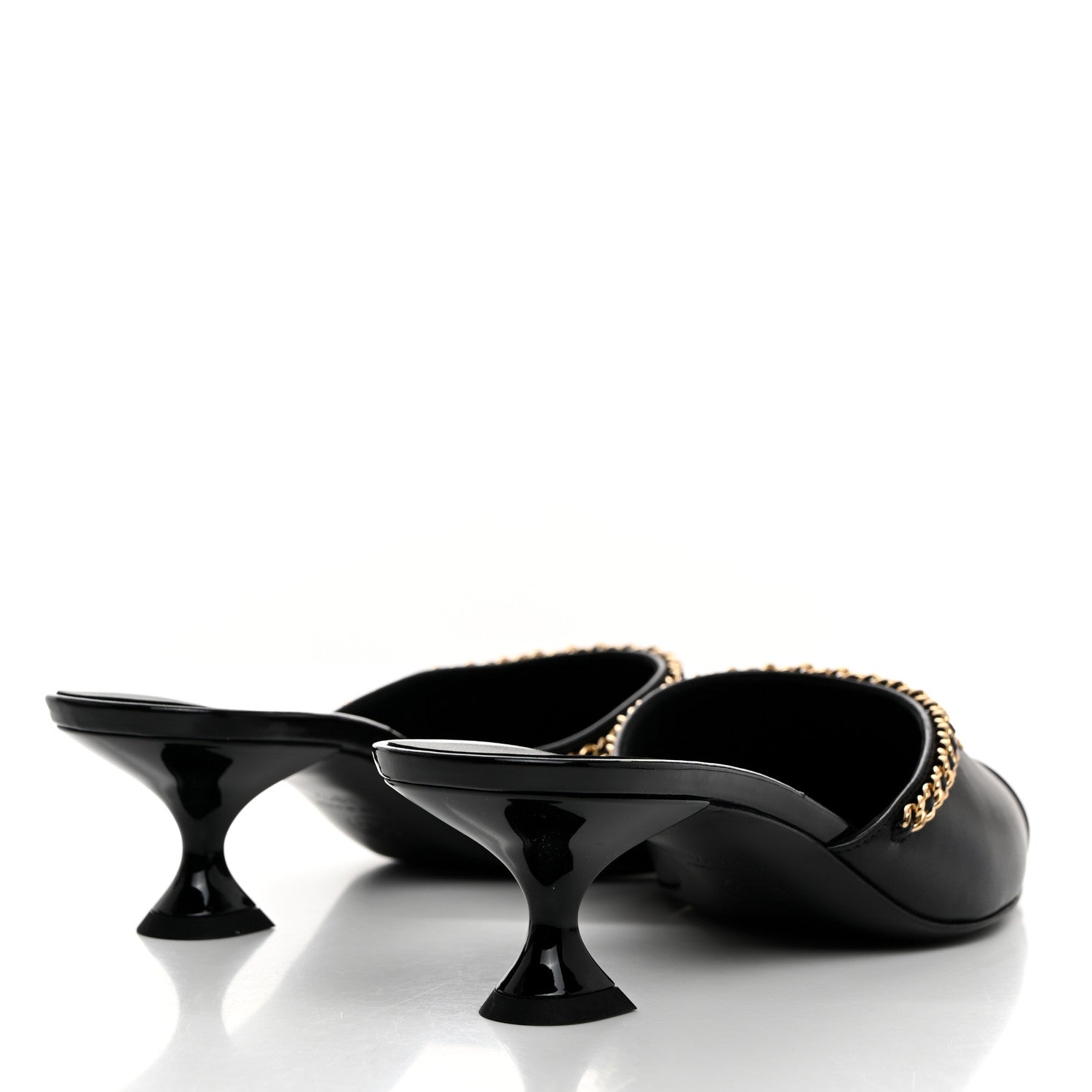 Chanel Lambskin Patent Cap Toe Chain Mule 39.5 Black 4 of 9