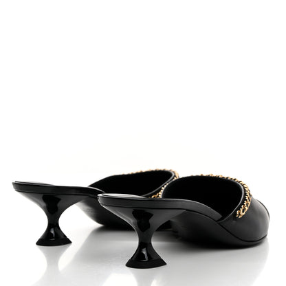 Chanel Lambskin Patent Cap Toe Chain Mule 39.5 Black 4 of 9