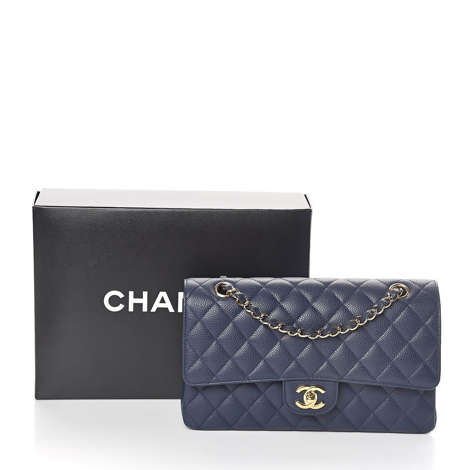 Chanel Caviar Quilted Medium Double Flap Dark Blue 10 of 10