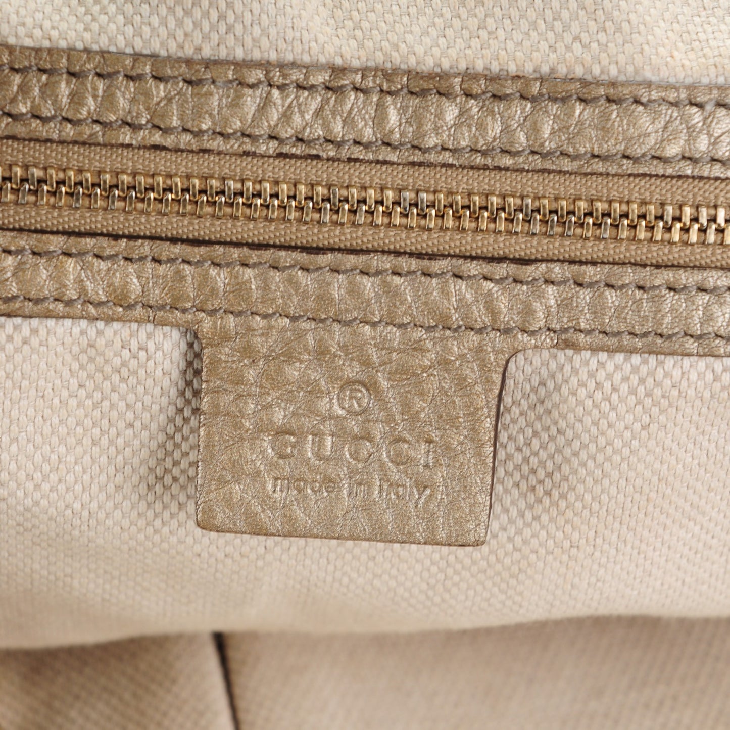 Metallic Pebbled Calfskin Large Soho Shoulder Bag Golden Beige