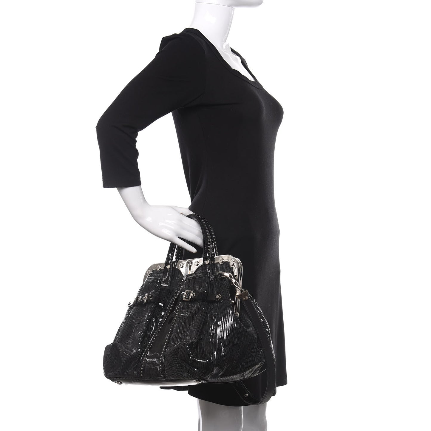 Patent Embossed Frame Satchel Black