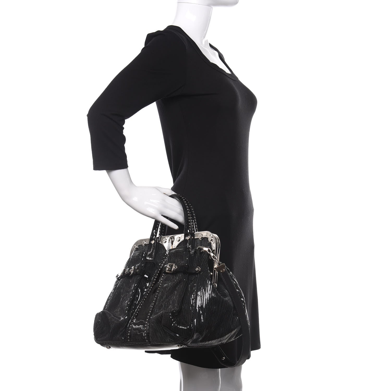 Versace Patent Embossed Frame Satchel Black 3 of 12