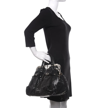 Versace Patent Embossed Frame Satchel Black 3 of 12